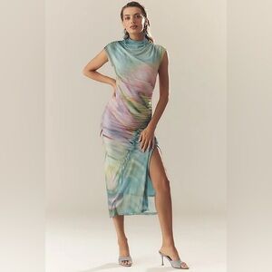 ✨ Anthropologie Maya Ruched Cowl-Neck Mesh Dress Sz XLP